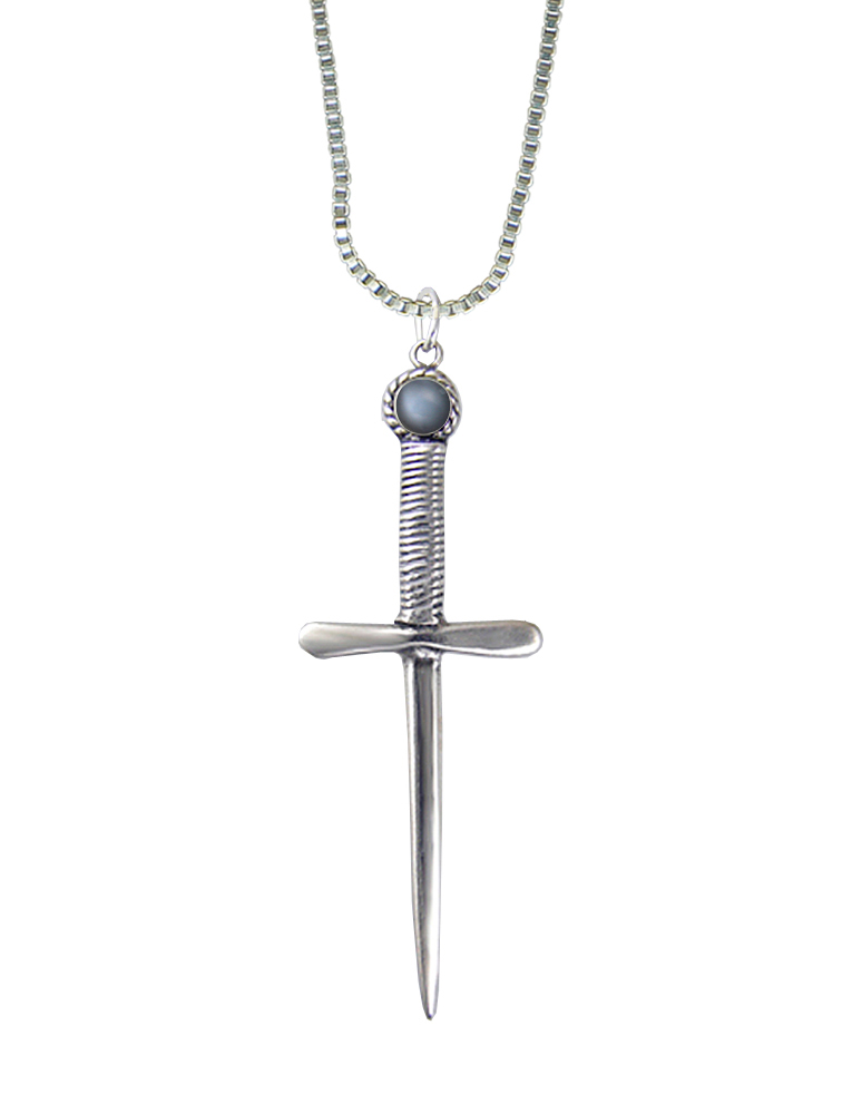 Sterling Silver Queen's Protector Knife Dagger Pendant With Grey Moonstone